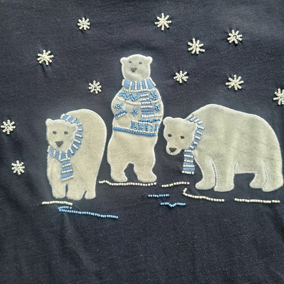 Talbots Long Sleeve Shirt Navy Polar Bears Embellished Size 2XL - Picture 3 of 8